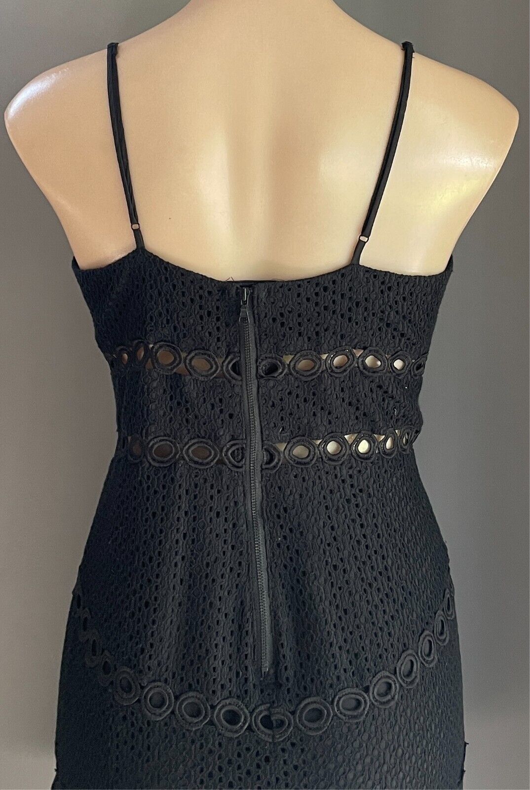 BARDOT Dress Black Knee Length Cut Out Lace Fabric Size 10 Sleeveless Lined