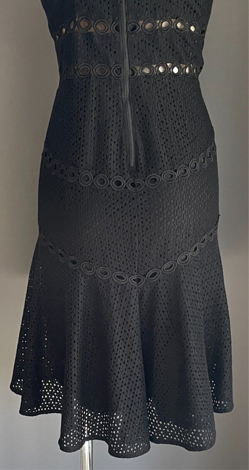 BARDOT Dress Black Knee Length Cut Out Lace Fabric Size 10 Sleeveless Lined