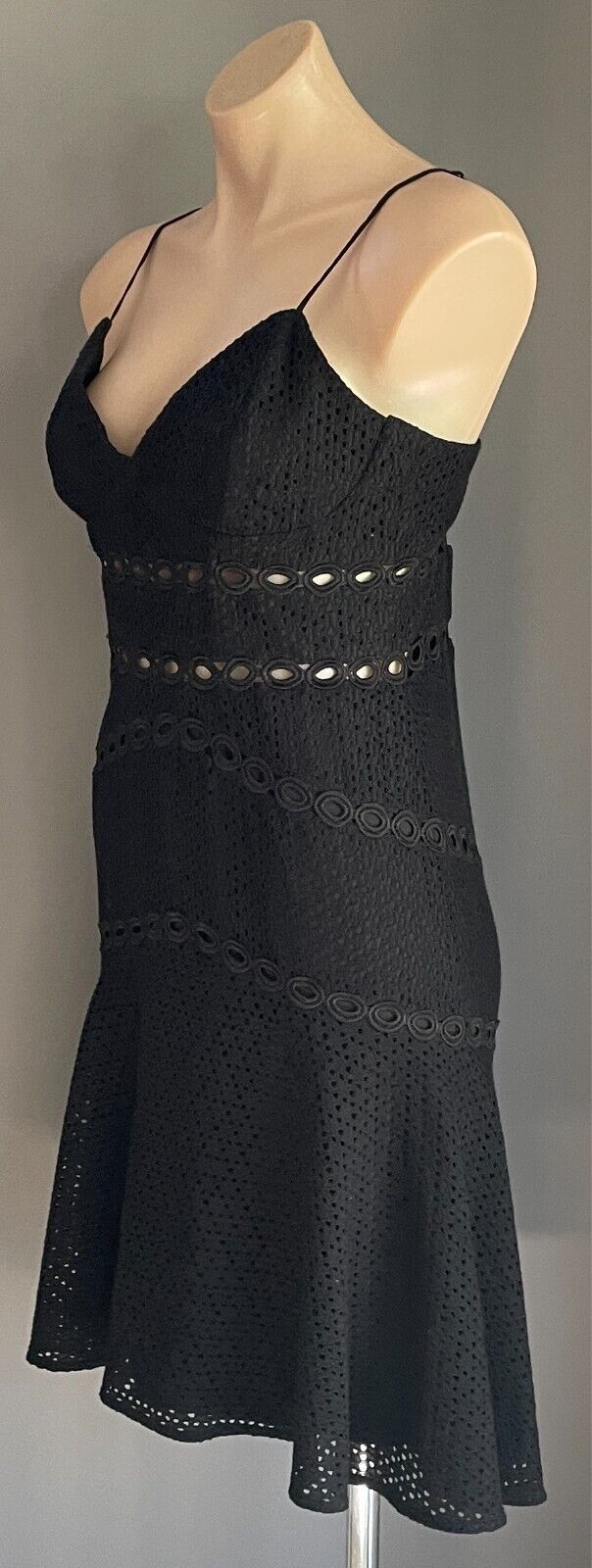 BARDOT Dress Black Knee Length Cut Out Lace Fabric Size 10 Sleeveless Lined