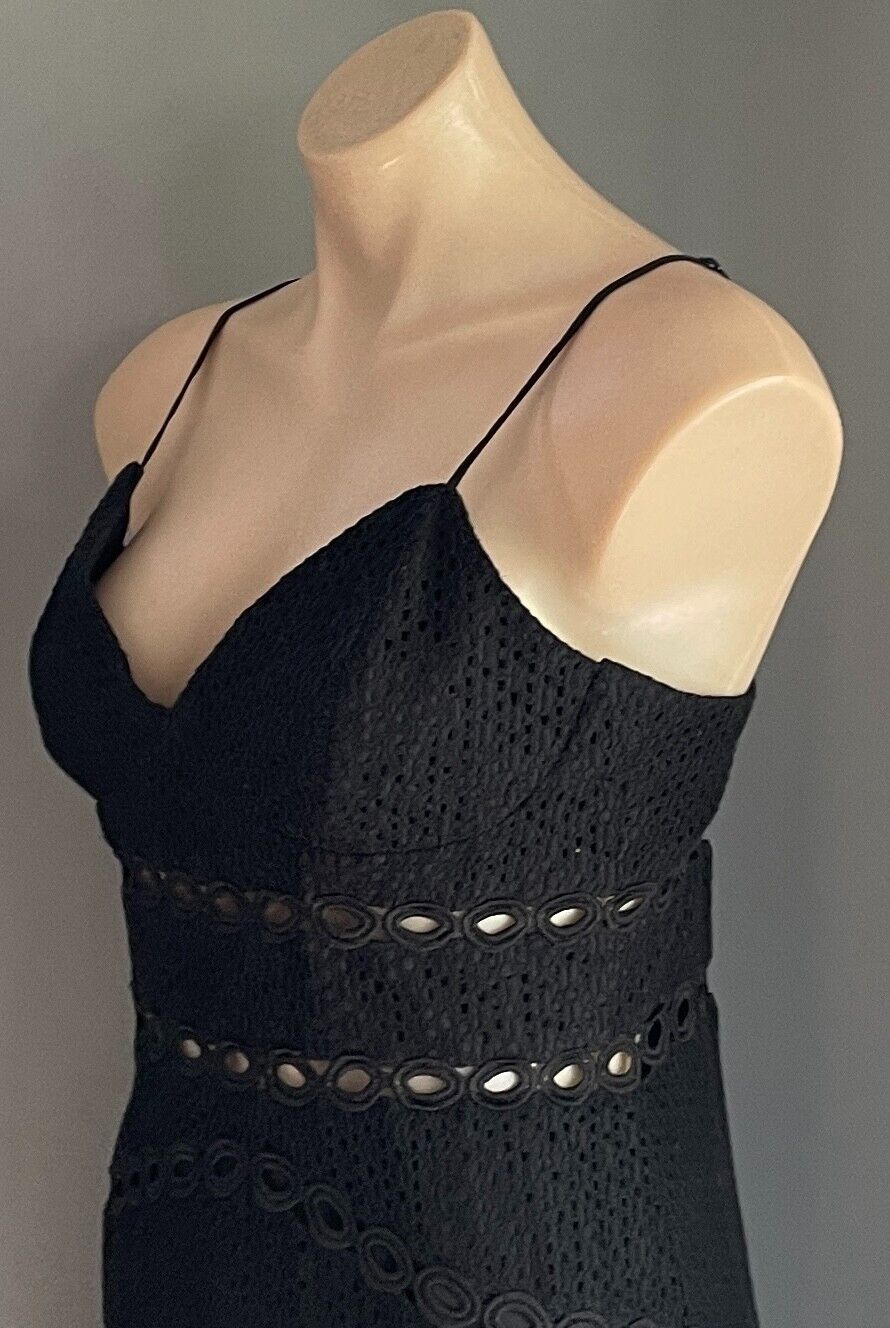 BARDOT Dress Black Knee Length Cut Out Lace Fabric Size 10 Sleeveless Lined