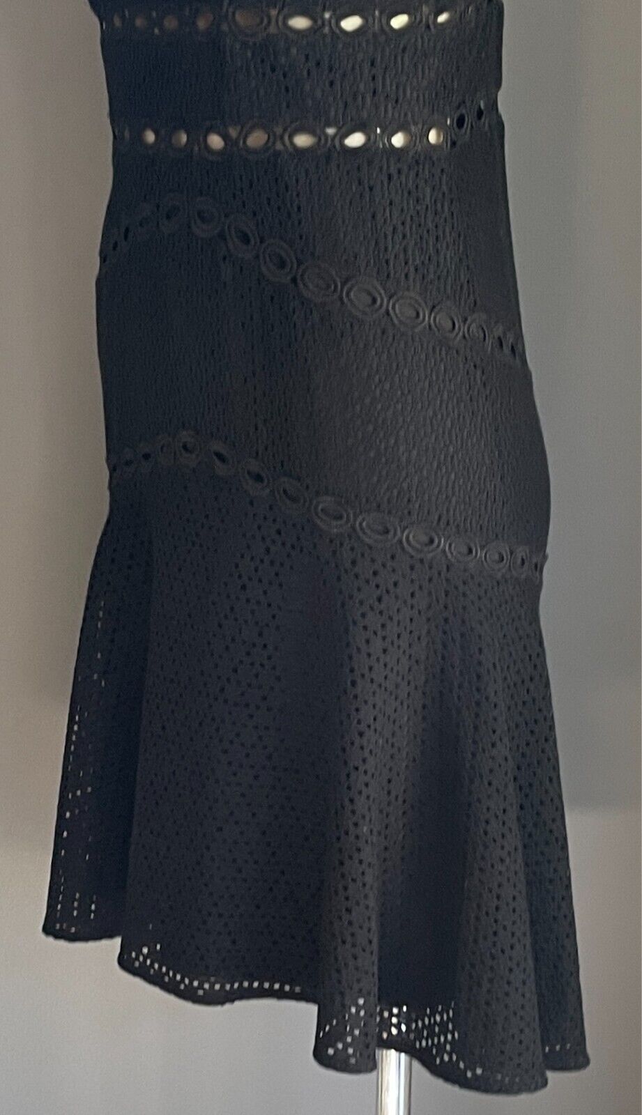 BARDOT Dress Black Knee Length Cut Out Lace Fabric Size 10 Sleeveless Lined