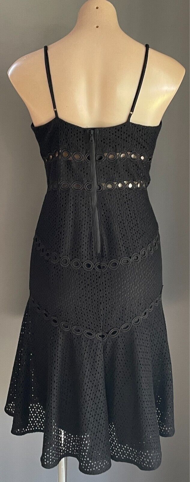 BARDOT Dress Black Knee Length Cut Out Lace Fabric Size 10 Sleeveless Lined