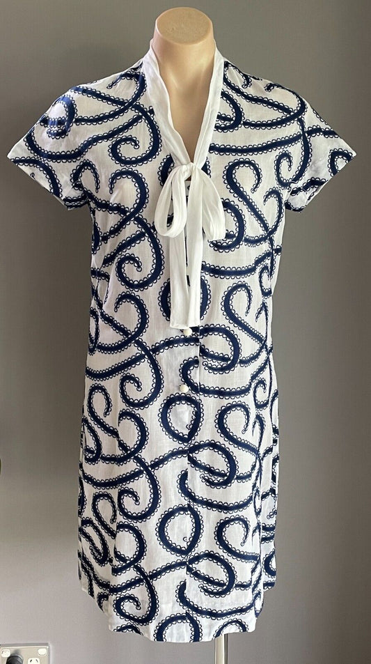 PARK LANE Dress White Navy Swirl Embroidery Swiss Cotton Size 14 NOS Vintage NEW