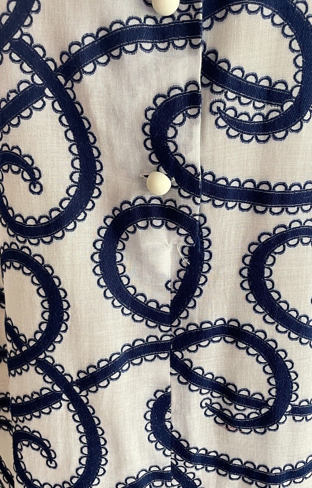PARK LANE Dress White Navy Swirl Embroidery Swiss Cotton Size 14 NOS Vintage NEW
