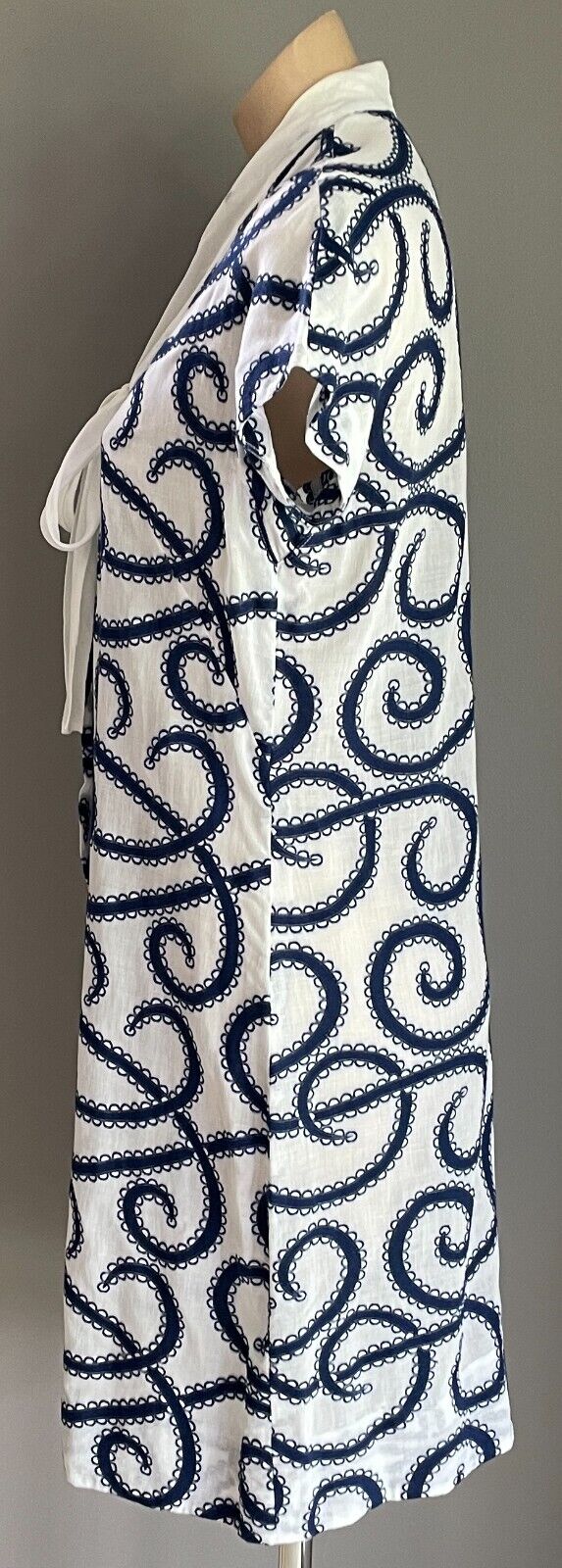 PARK LANE Dress White Navy Swirl Embroidery Swiss Cotton Size 14 NOS Vintage NEW