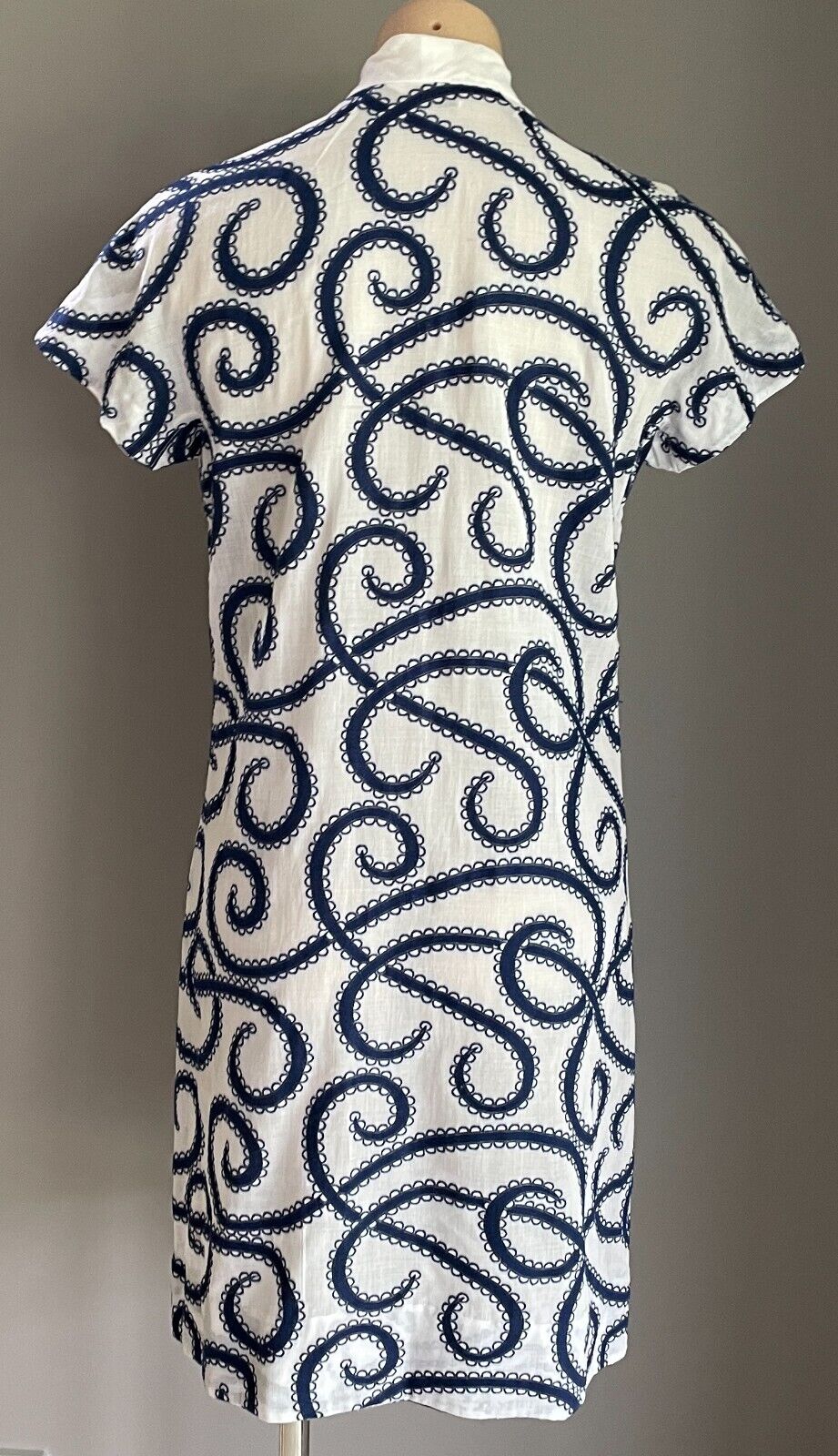 PARK LANE Dress White Navy Swirl Embroidery Swiss Cotton Size 14 NOS Vintage NEW
