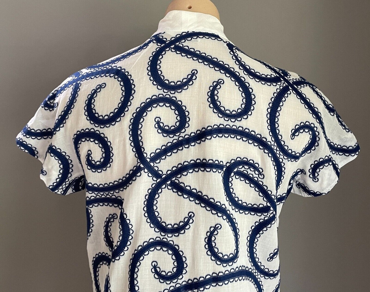 PARK LANE Dress White Navy Swirl Embroidery Swiss Cotton Size 14 NOS Vintage NEW