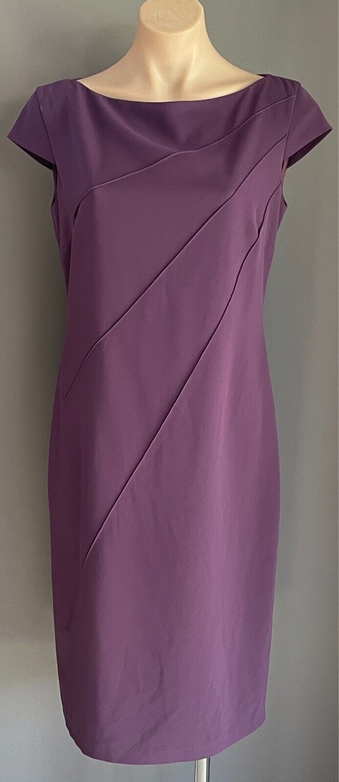 VERONIKA MAINE Sheath Dress Purple Cap Sleeve Size 12 Lined Knee Length Elegant