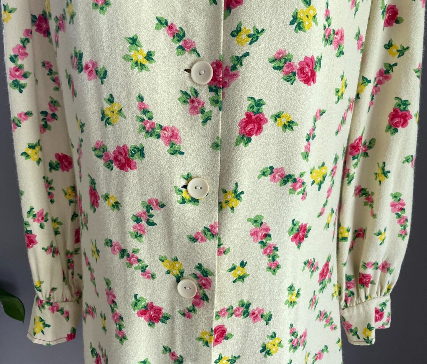 PARK LANE Shirt Dress Cream Pink Yellow Green Long Sleeve Size 12 NOS Vintage