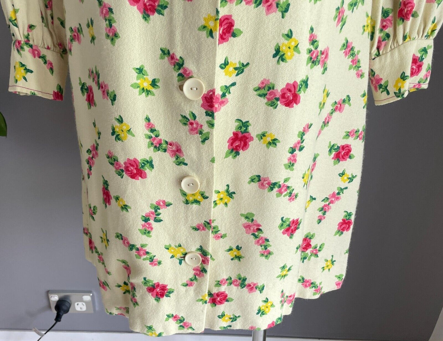 PARK LANE Shirt Dress Cream Pink Yellow Green Long Sleeve Size 12 NOS Vintage