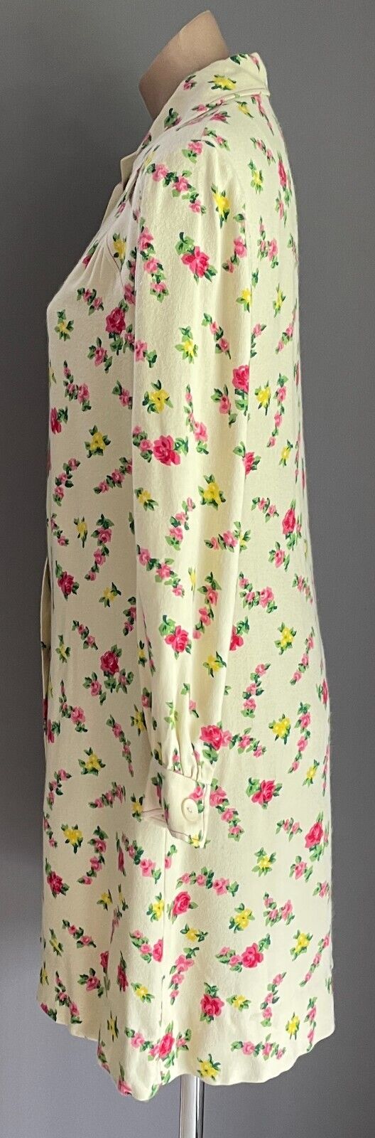PARK LANE Shirt Dress Cream Pink Yellow Green Long Sleeve Size 12 NOS Vintage