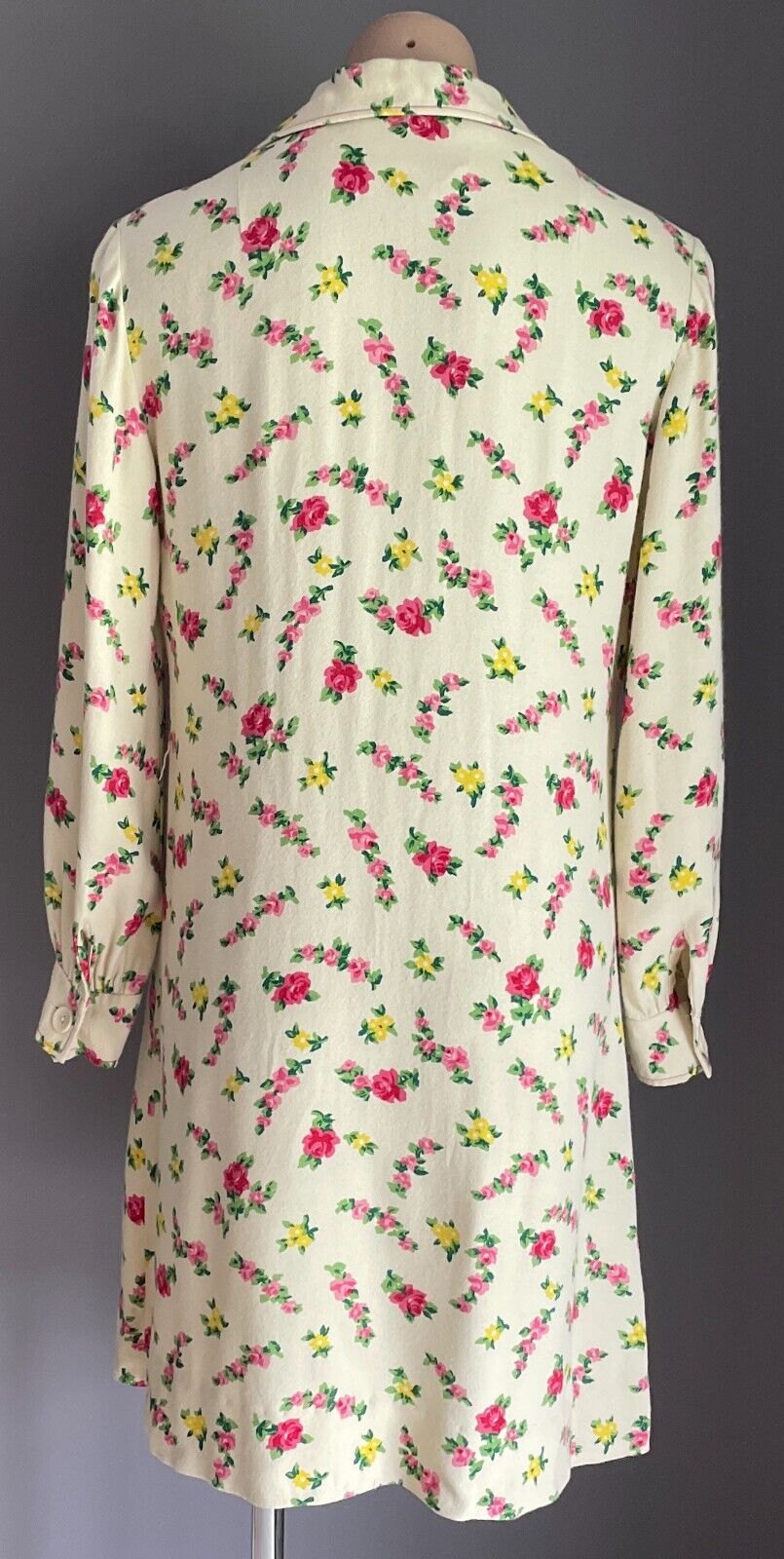 PARK LANE Shirt Dress Cream Pink Yellow Green Long Sleeve Size 12 NOS Vintage