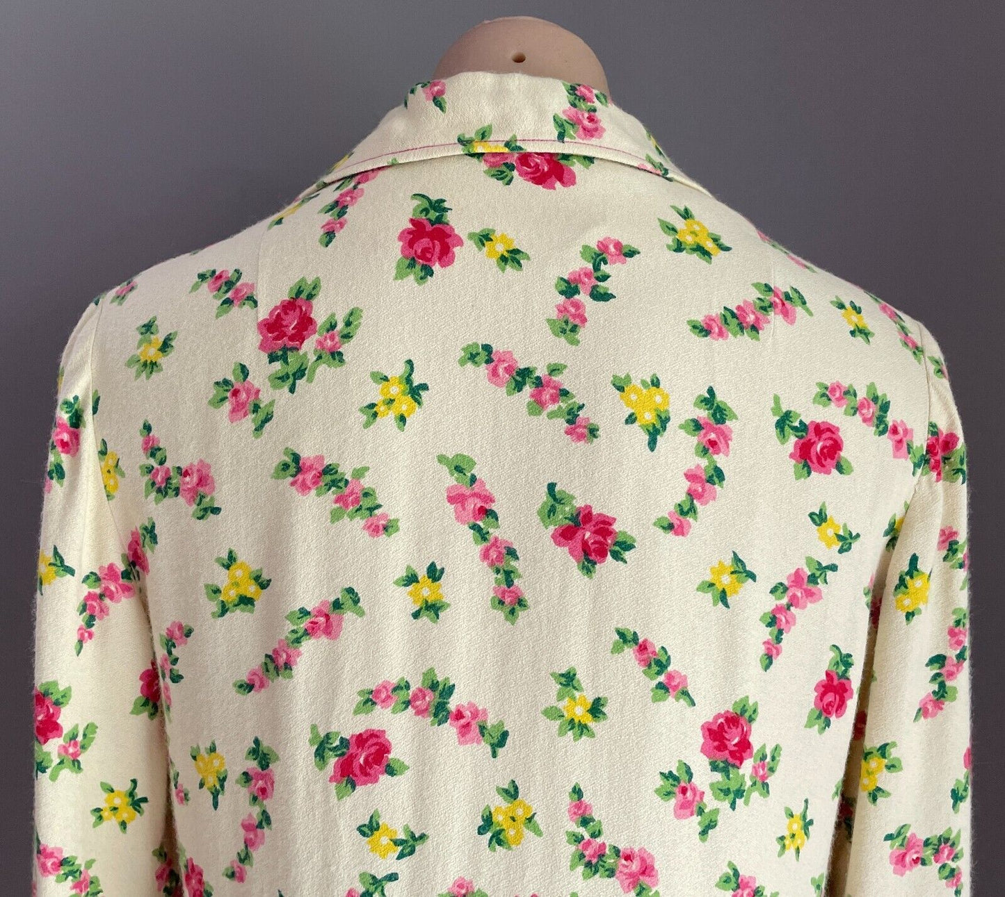 PARK LANE Shirt Dress Cream Pink Yellow Green Long Sleeve Size 12 NOS Vintage