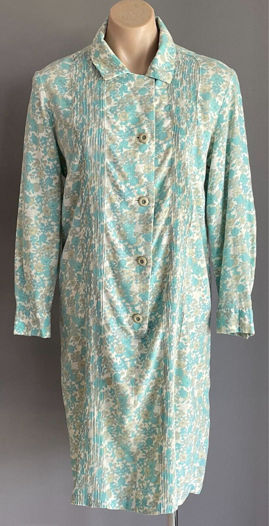 PARK LANE Button Front Dress Cream Sage Green Floral Viyella Size 16 Vintage