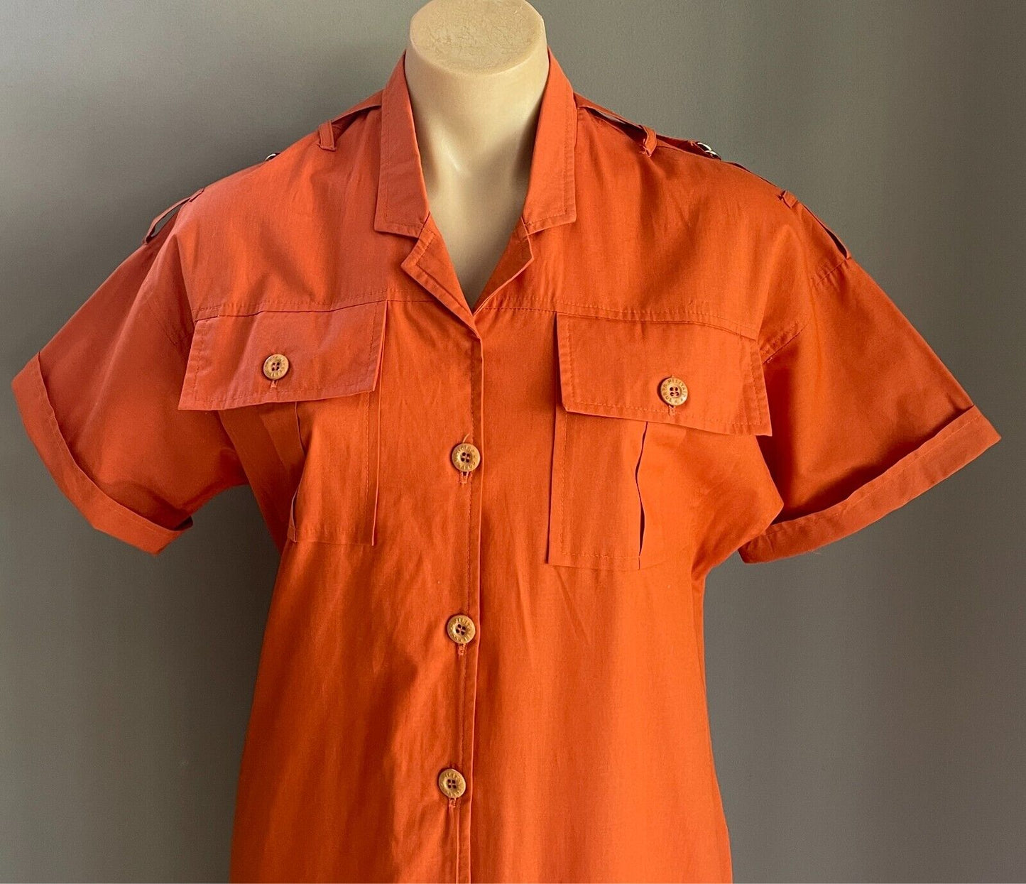 CAREER GIRL Burnt Orange Shirt Dress Button Front Short Sleeves Cotton Size 12