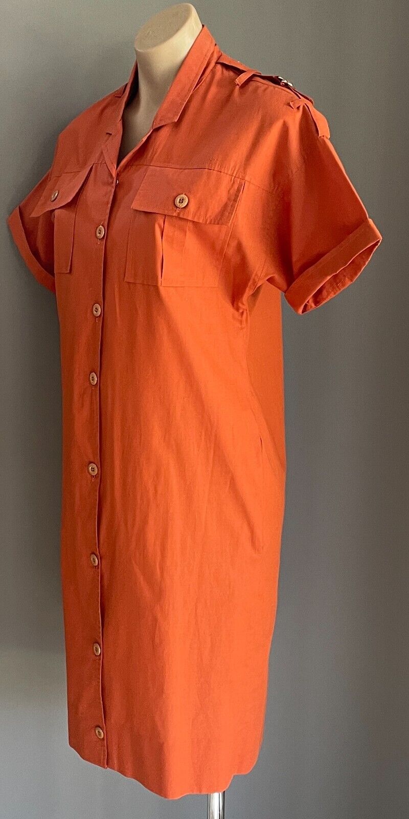 CAREER GIRL Burnt Orange Shirt Dress Button Front Short Sleeves Cotton Size 12
