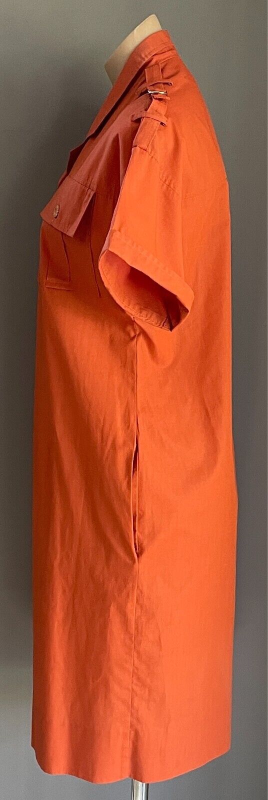 CAREER GIRL Burnt Orange Shirt Dress Button Front Short Sleeves Cotton Size 12