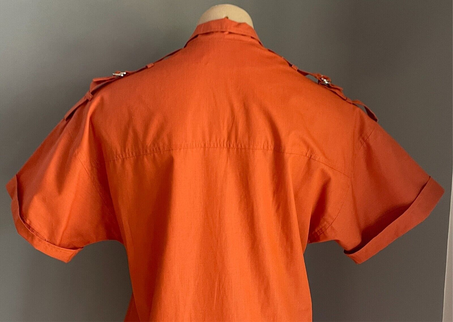 CAREER GIRL Burnt Orange Shirt Dress Button Front Short Sleeves Cotton Size 12