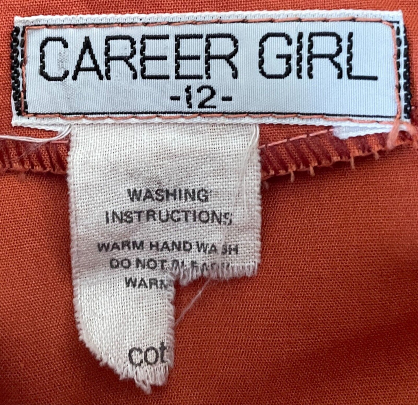 CAREER GIRL Burnt Orange Shirt Dress Button Front Short Sleeves Cotton Size 12