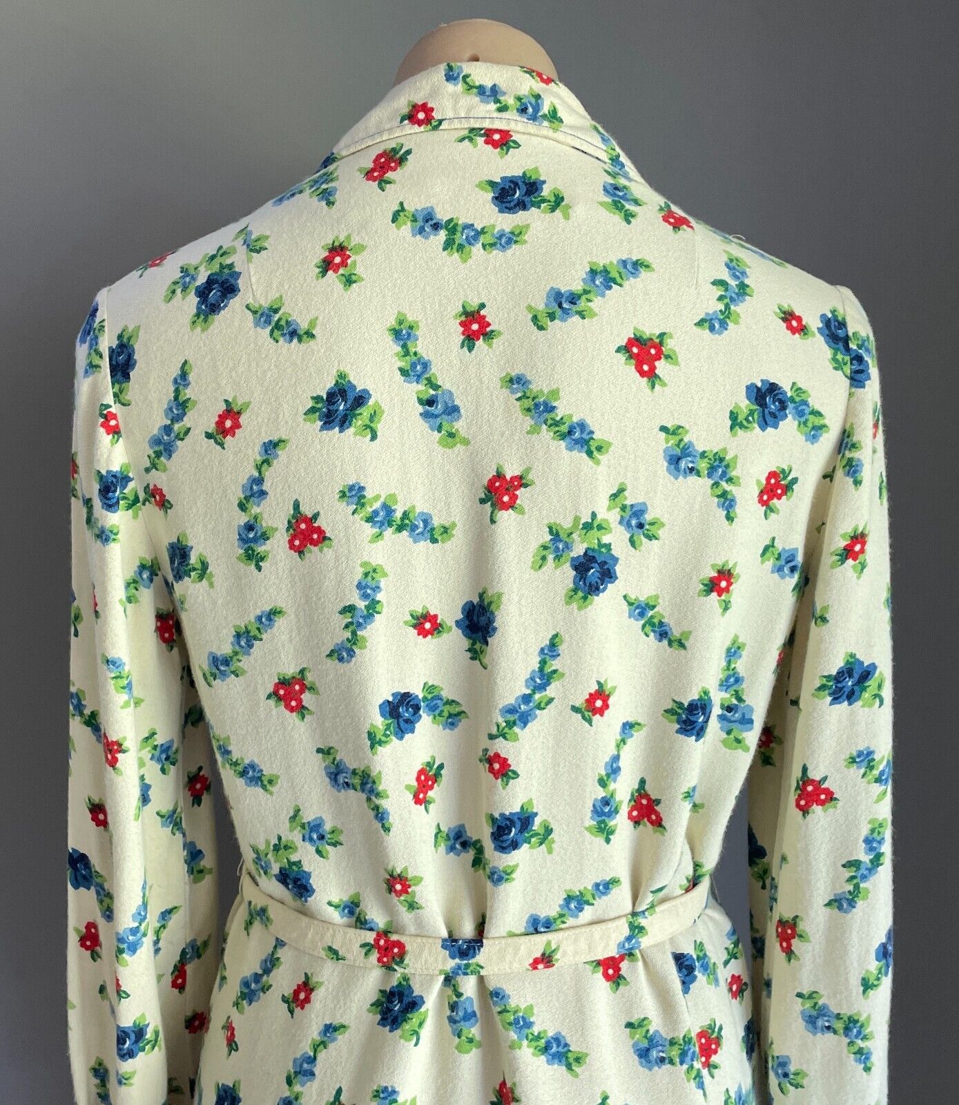 PARK LANE Shirt Dress Cream Blue Red Green Long Sleeve Sz 14 Waist Belt Vintage