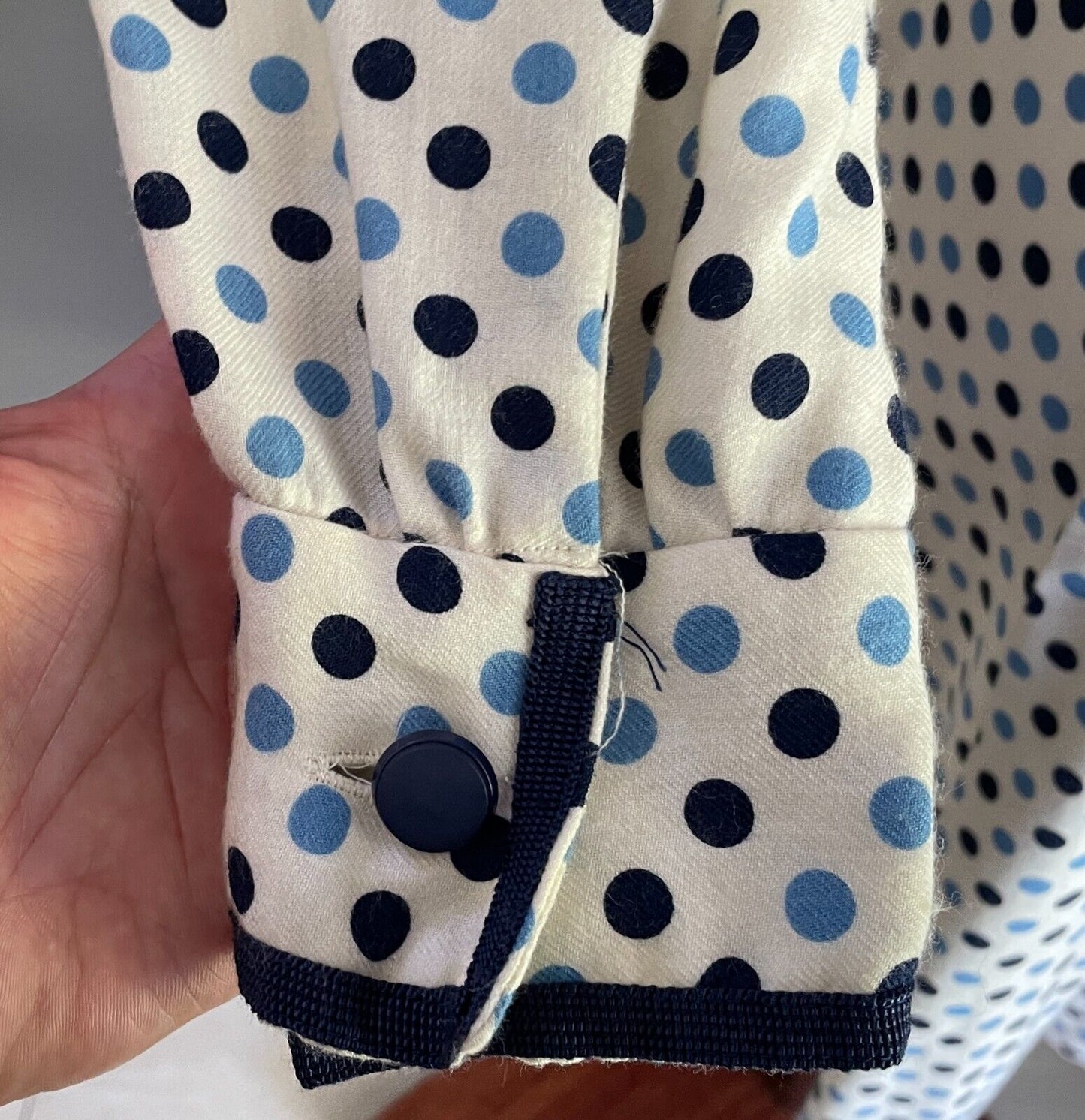PARK LANE Viyella Dress White Blue Polka Dot Long Sleeve Sheath Size 14 Vintage