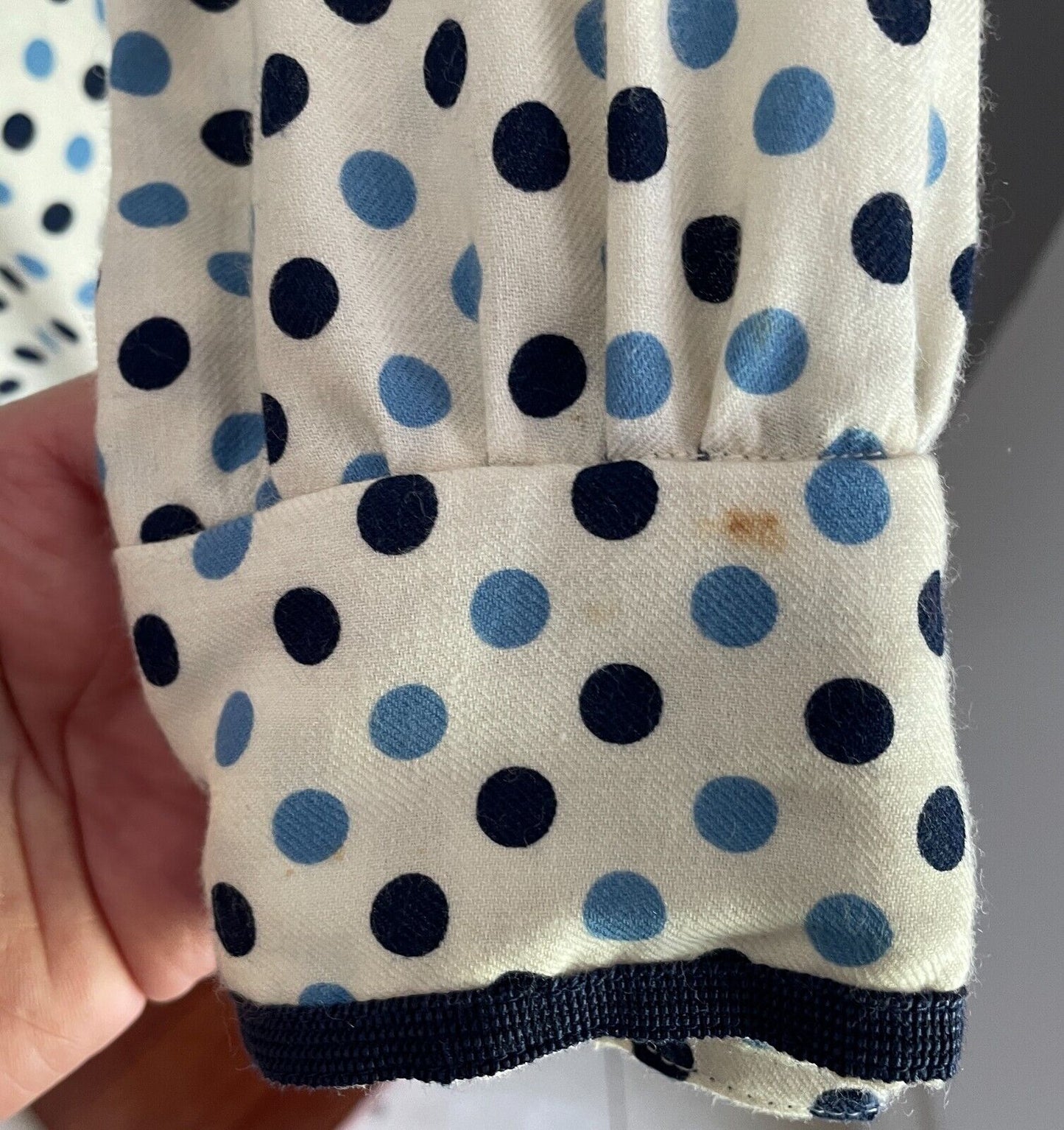 PARK LANE Viyella Dress White Blue Polka Dot Long Sleeve Sheath Size 14 Vintage