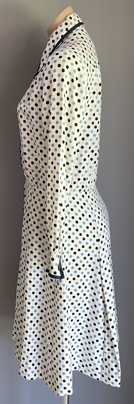 PARK LANE Viyella Dress White Blue Polka Dot Long Sleeve Sheath Size 14 Vintage