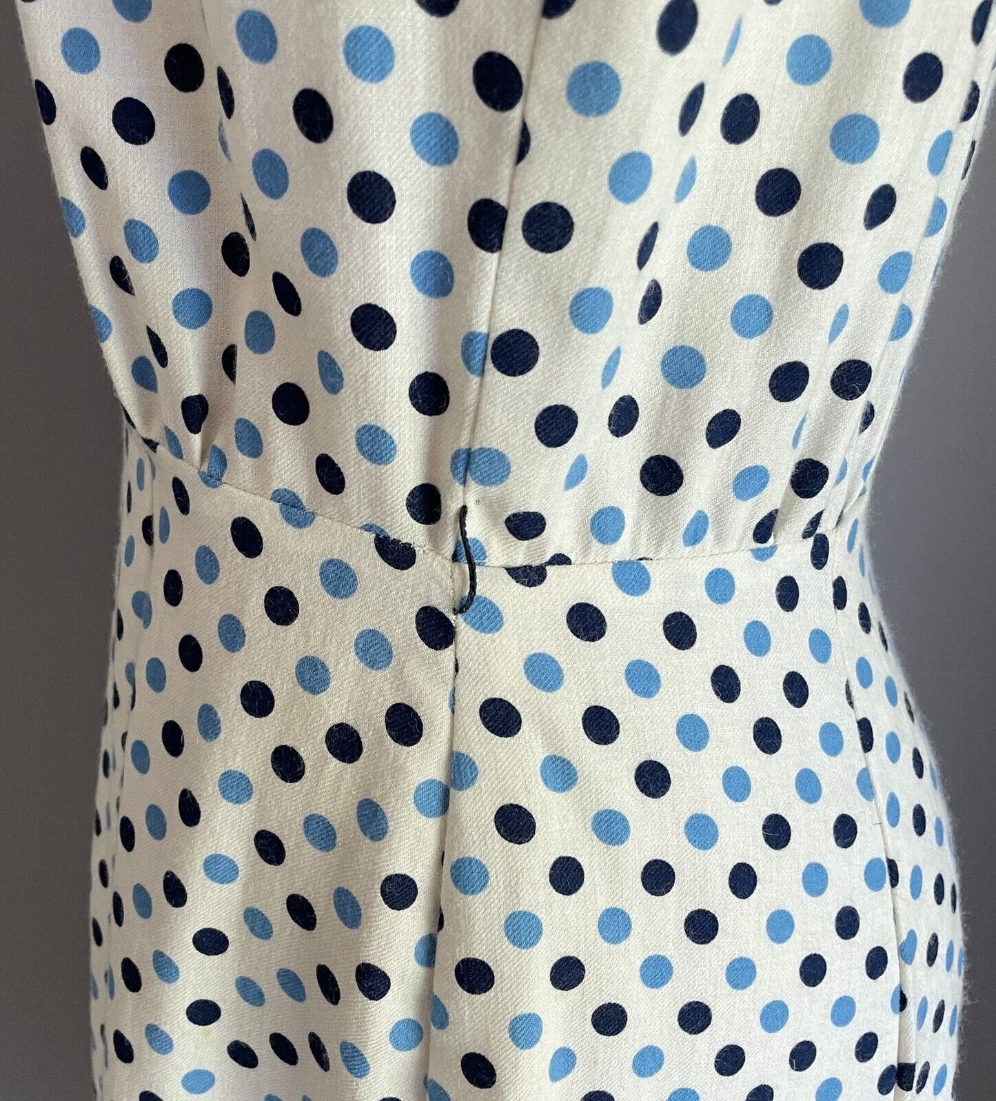 PARK LANE Viyella Dress White Blue Polka Dot Long Sleeve Sheath Size 14 Vintage