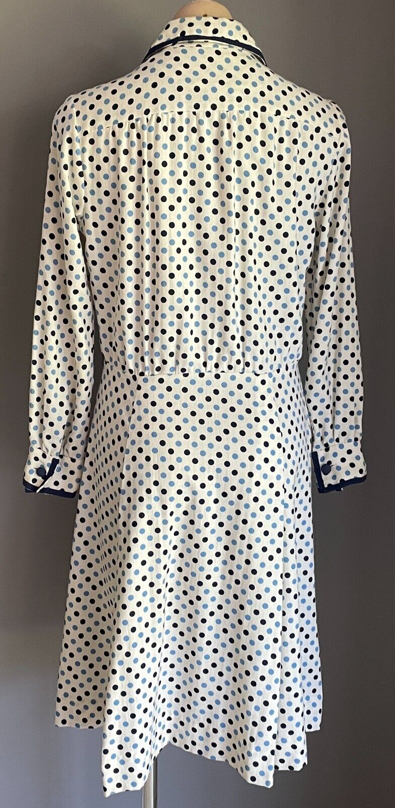PARK LANE Viyella Dress White Blue Polka Dot Long Sleeve Sheath Size 14 Vintage