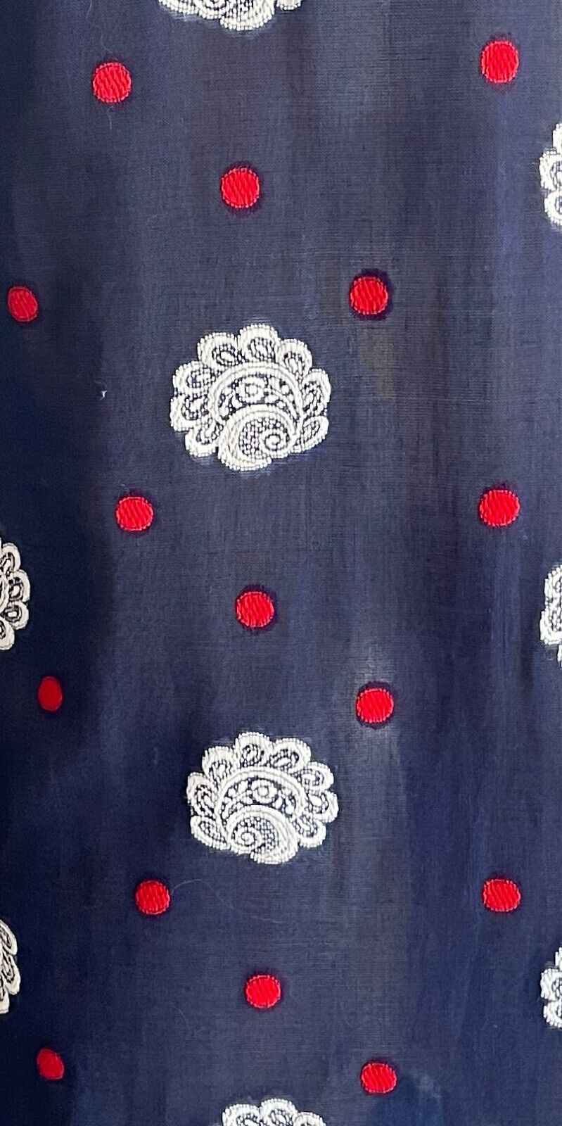 PARK LANE Dress Blue White Red Swiss Cotton Cap Sleeve Tie Neck Sheer Size 14