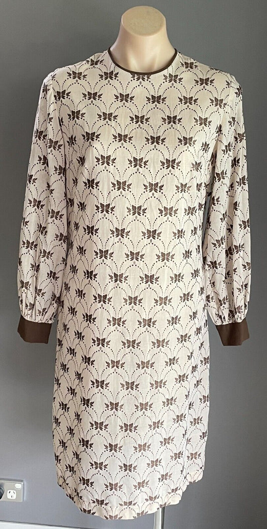 PARK LANE Dress Beige Brown Embroidery Semi Sheer Cotton Size 14 NOS Vintage