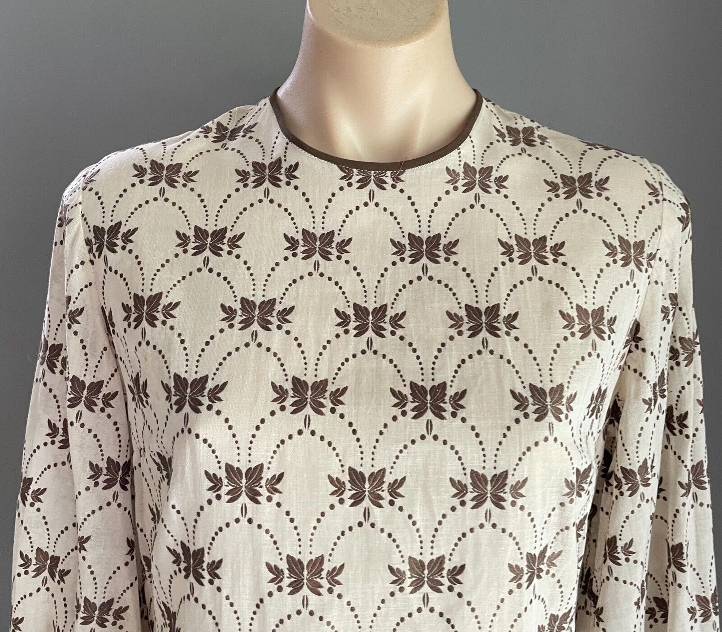 PARK LANE Dress Beige Brown Embroidery Semi Sheer Cotton Size 14 NOS Vintage