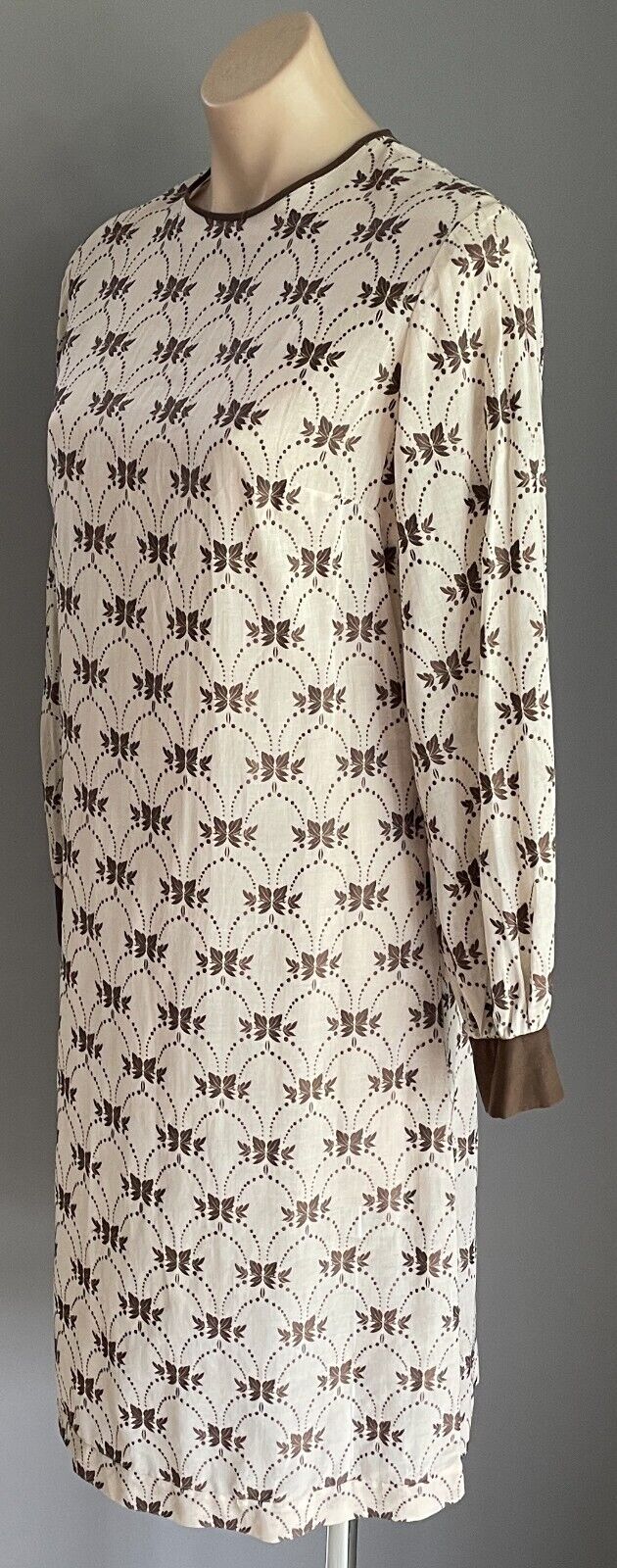 PARK LANE Dress Beige Brown Embroidery Semi Sheer Cotton Size 14 NOS Vintage