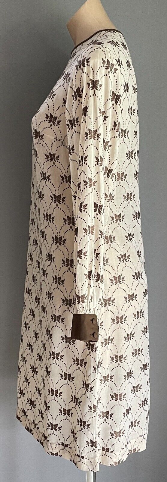 PARK LANE Dress Beige Brown Embroidery Semi Sheer Cotton Size 14 NOS Vintage