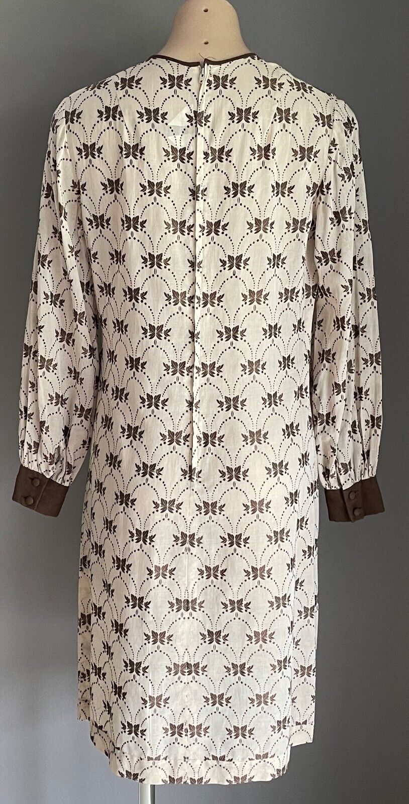 PARK LANE Dress Beige Brown Embroidery Semi Sheer Cotton Size 14 NOS Vintage