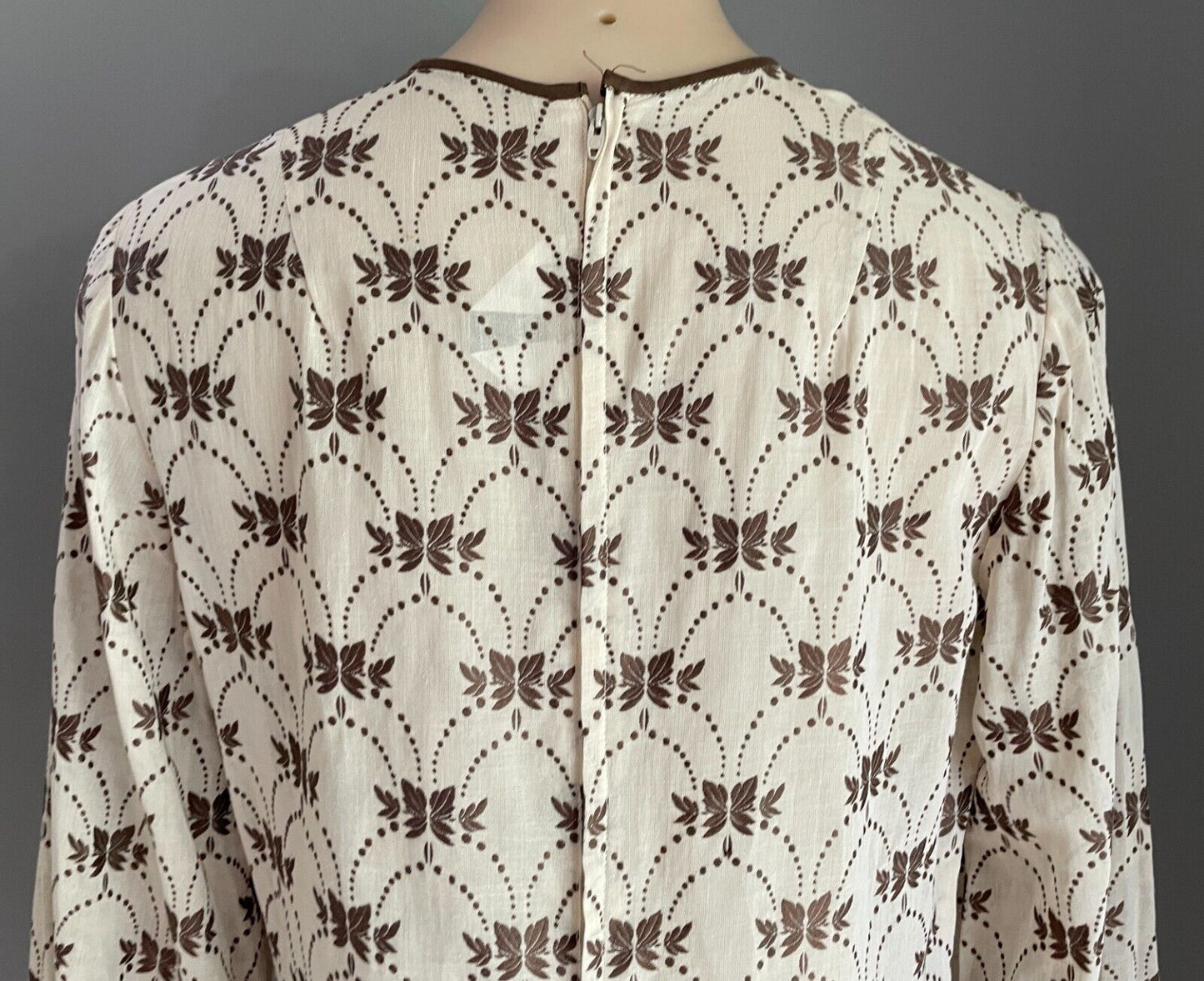 PARK LANE Dress Beige Brown Embroidery Semi Sheer Cotton Size 14 NOS Vintage