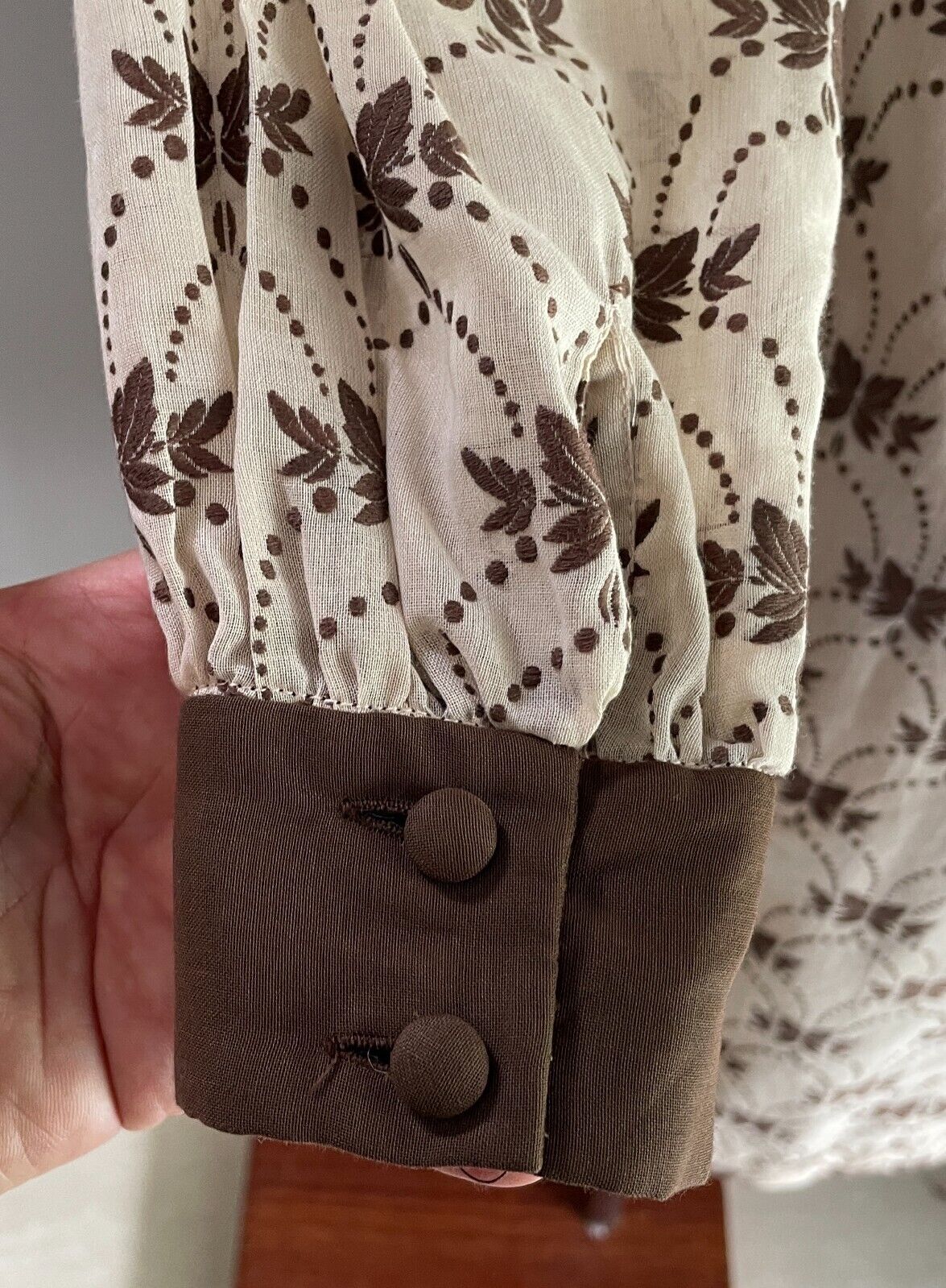 PARK LANE Dress Beige Brown Embroidery Semi Sheer Cotton Size 14 NOS Vintage