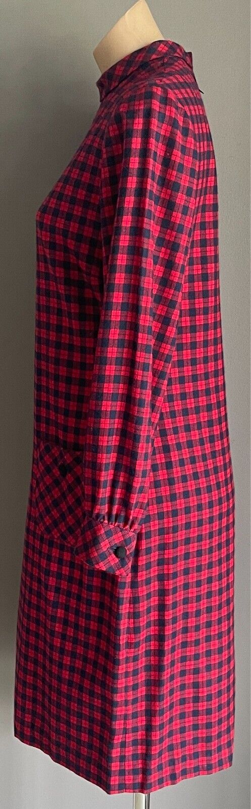 PARK LANE Red Navy Check Long Sleeve Shift Dress Size 12 SSW Wool Blend Vintage