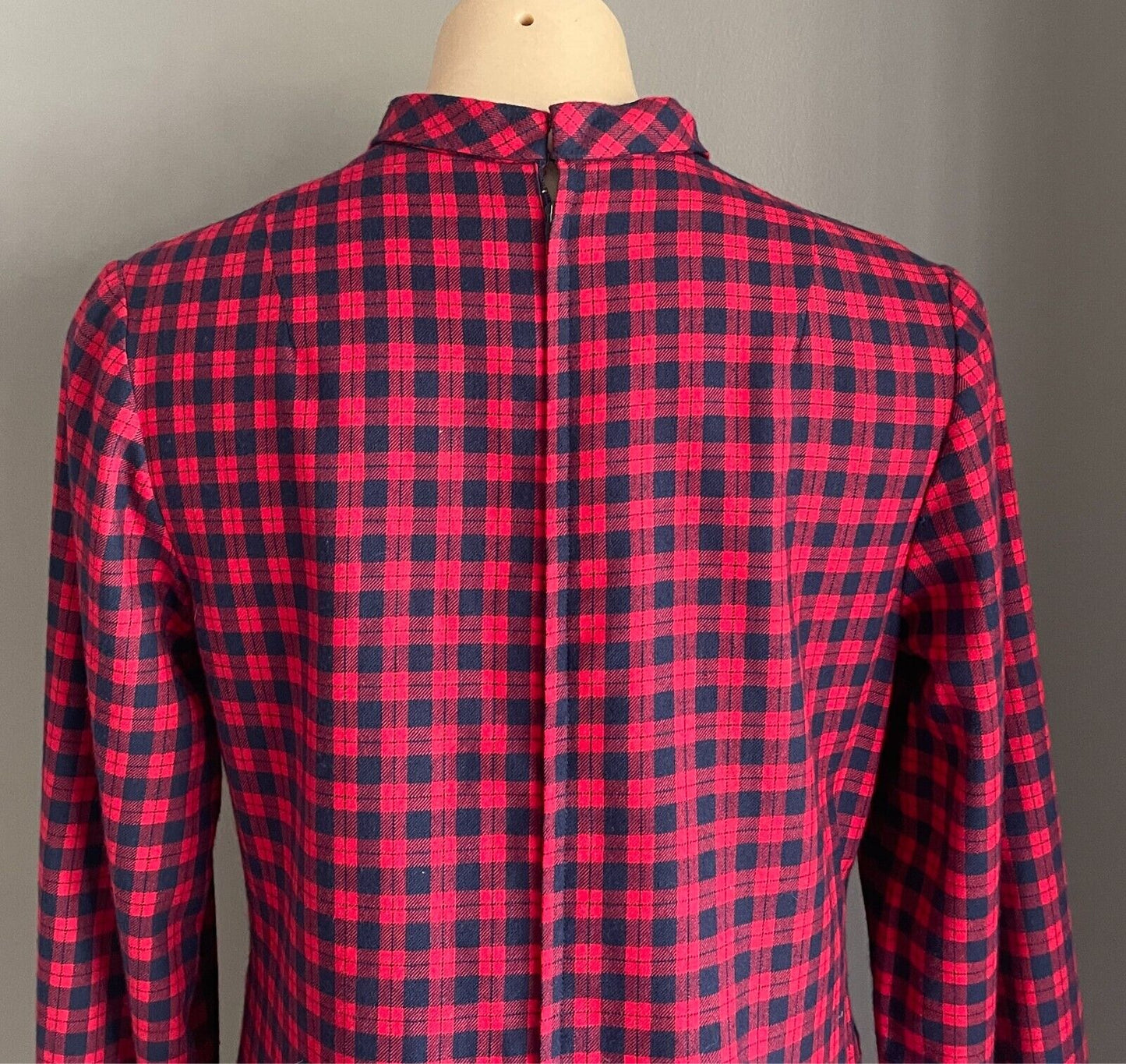 PARK LANE Red Navy Check Long Sleeve Shift Dress Size 12 SSW Wool Blend Vintage