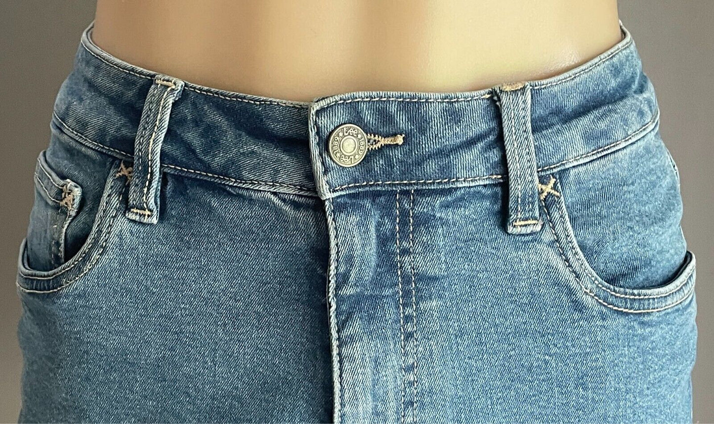 LEE Blue Denim Skirt Mini Length Ladies Size 10 Stretch Denim