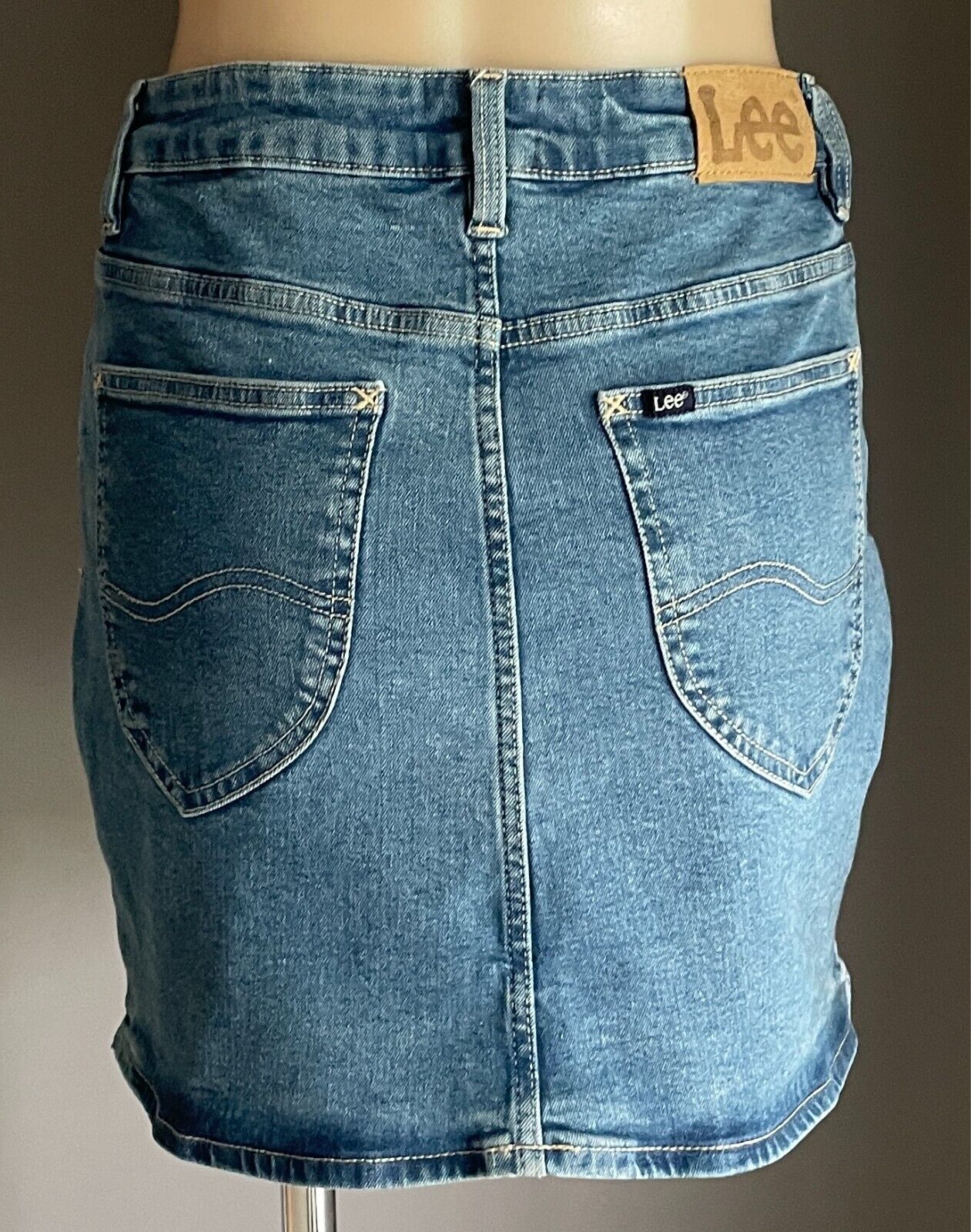 LEE Blue Denim Skirt Mini Length Ladies Size 10 Stretch Denim