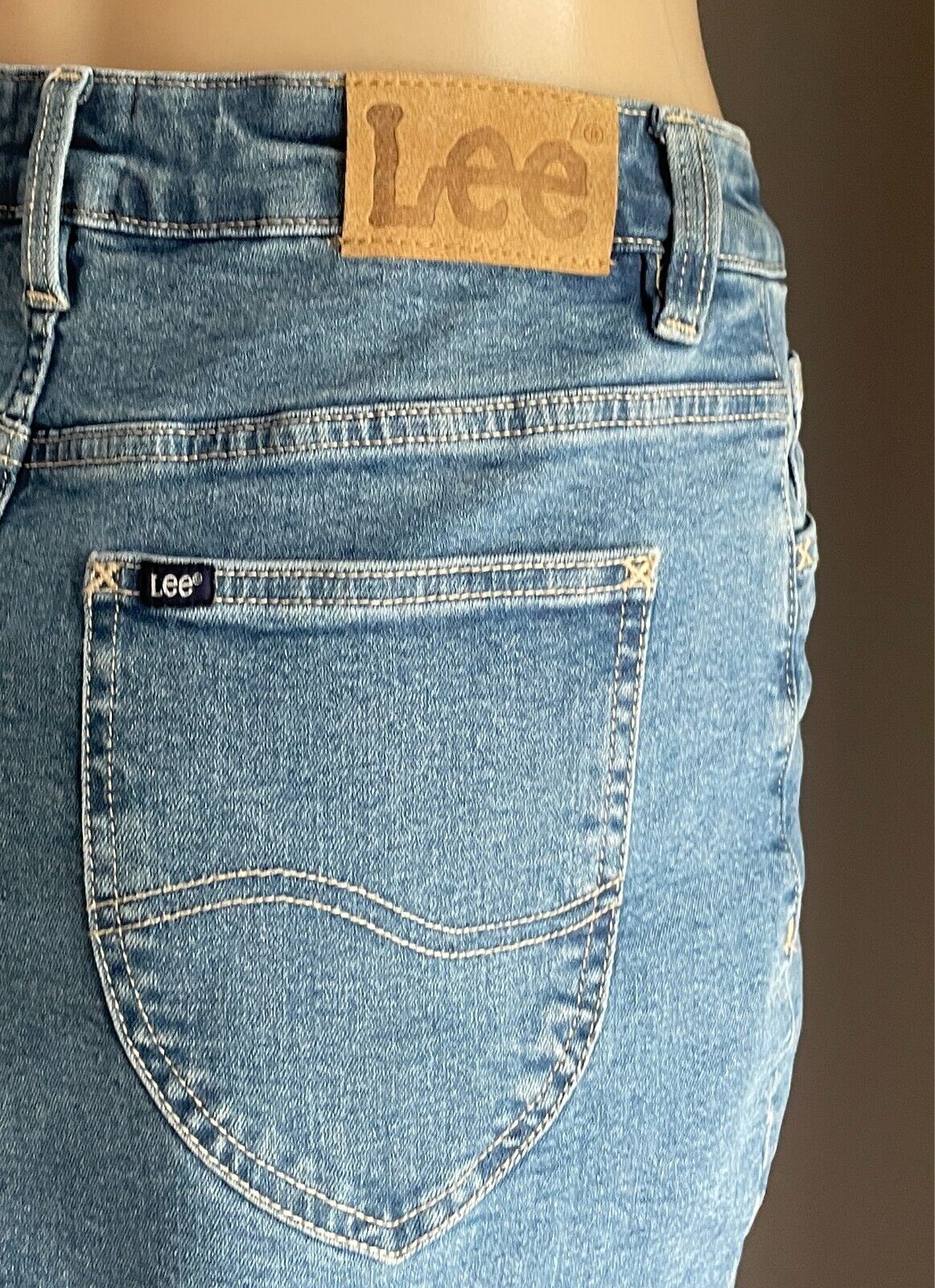 LEE Blue Denim Skirt Mini Length Ladies Size 10 Stretch Denim