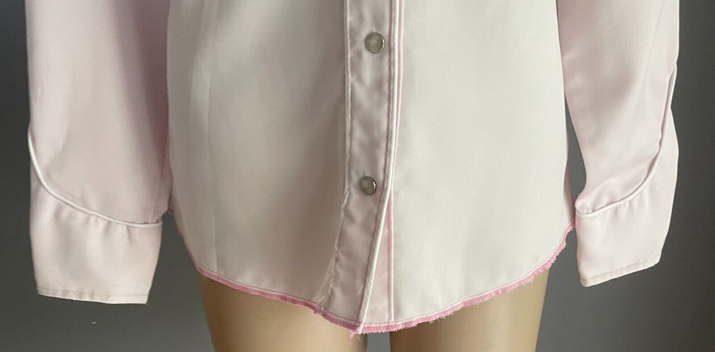 SERONA VALLEY Western Wear Shirt Baby Pink Pearl Snap Mat Satin Size 10 L/Sl Vtg