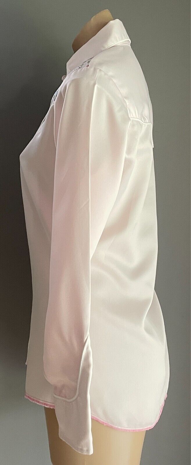 SERONA VALLEY Western Wear Shirt Baby Pink Pearl Snap Mat Satin Size 10 L/Sl Vtg