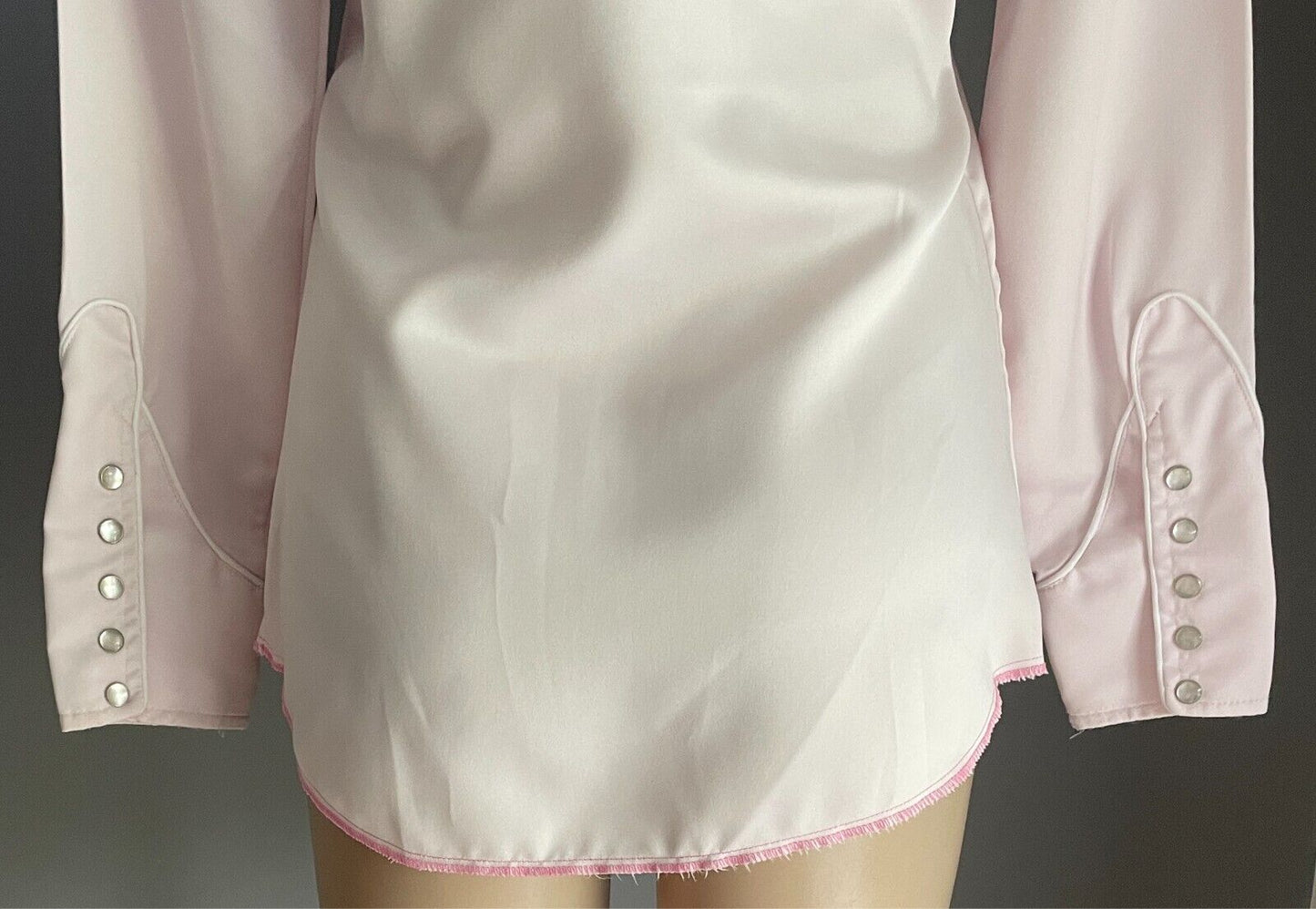 SERONA VALLEY Western Wear Shirt Baby Pink Pearl Snap Mat Satin Size 10 L/Sl Vtg