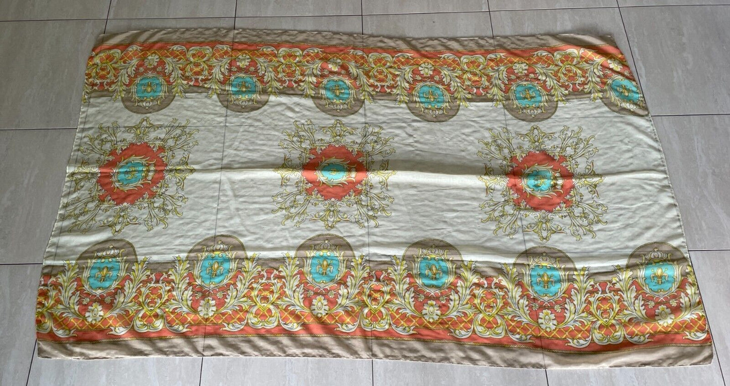 TISS Sarong Yellow Orange Blue Beige Crown & Fleur de Lis Print Size 8 12