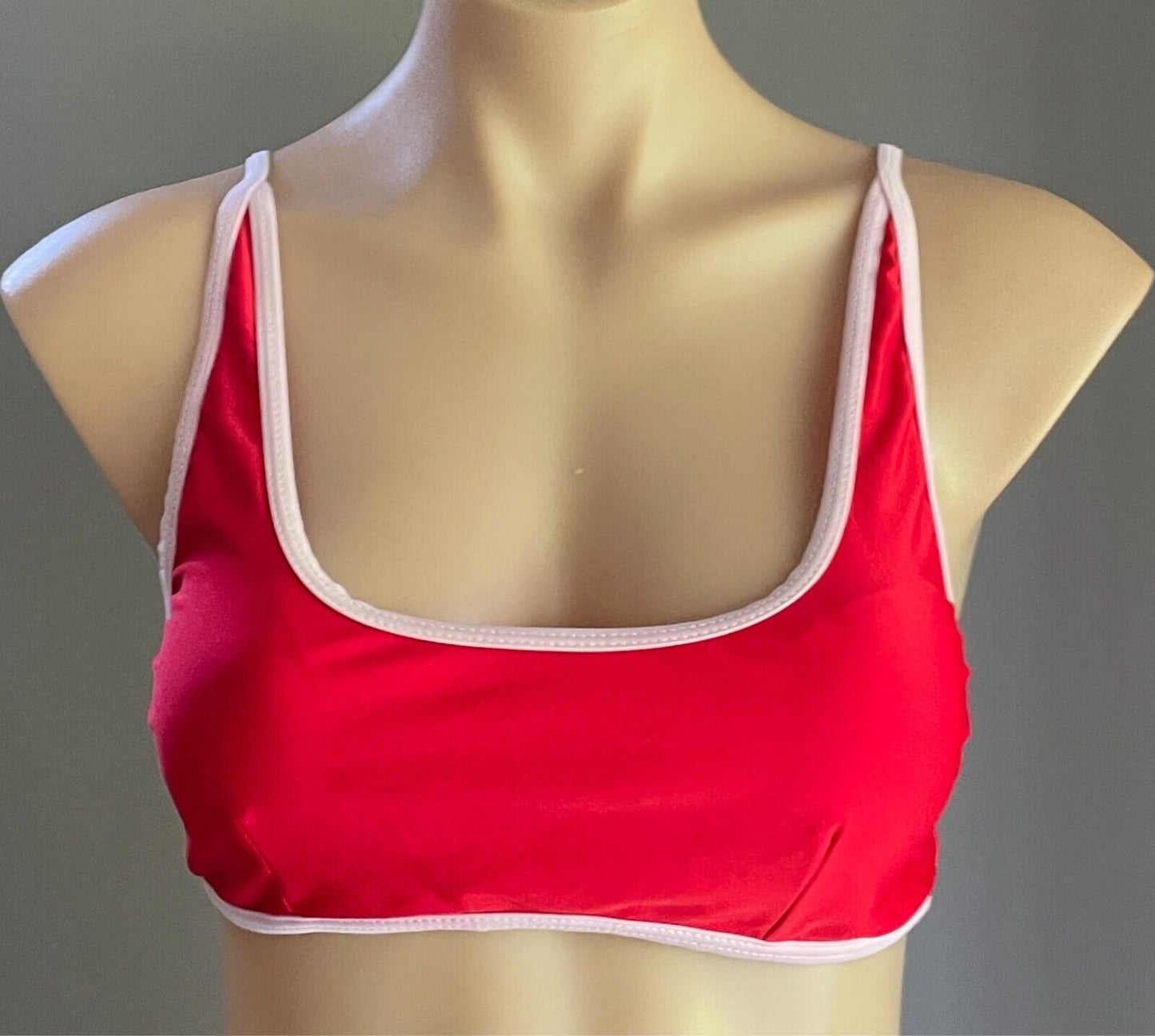 Bikini Set Red and Pink Trim Bralette Top & Cheeky Bikini Bottoms Size S Stretch