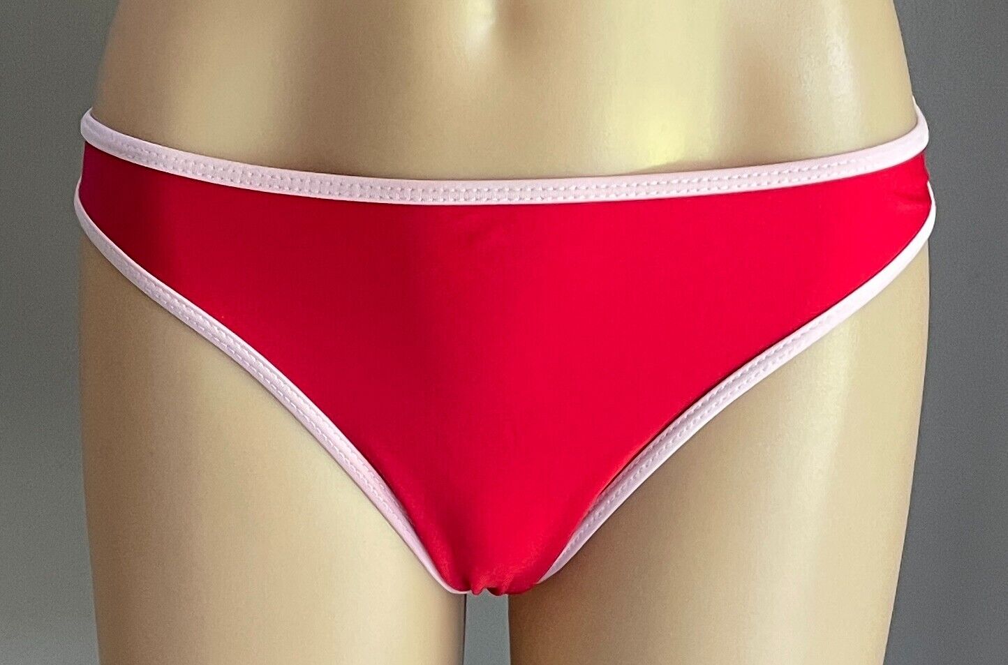 Bikini Set Red and Pink Trim Bralette Top & Cheeky Bikini Bottoms Size S Stretch