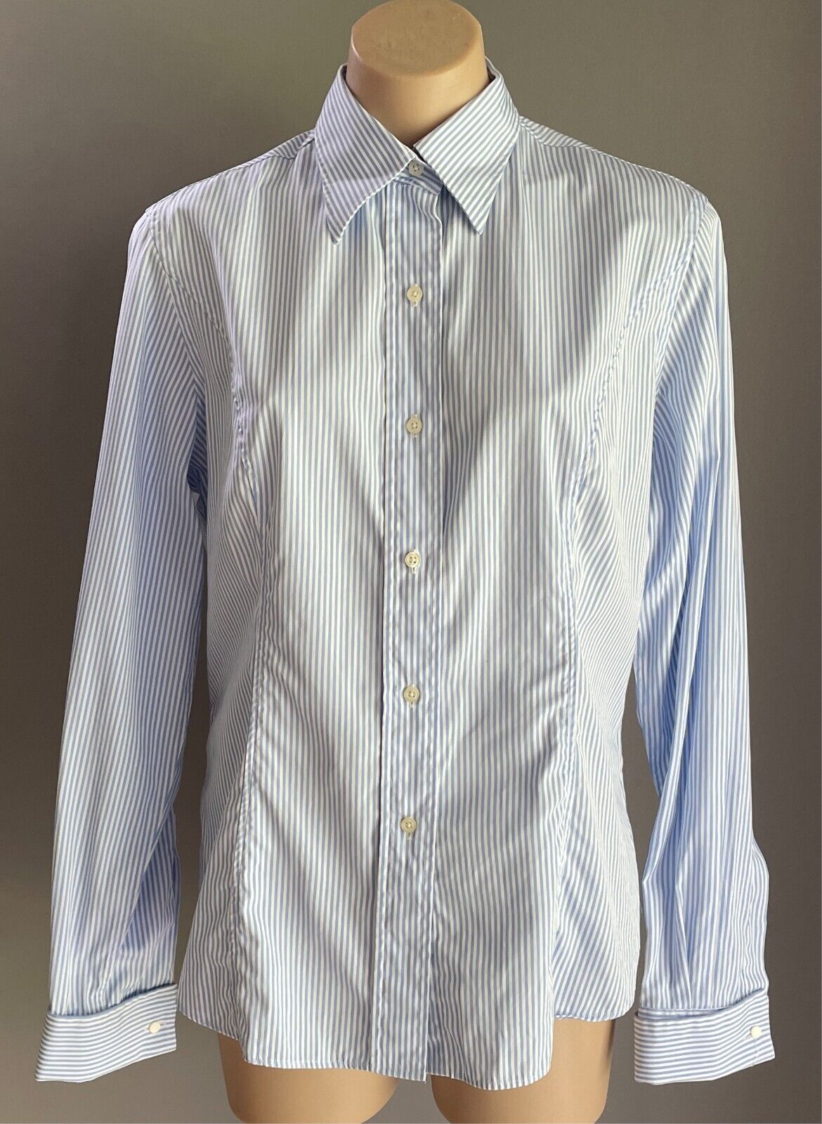 AUSTEN BROTHERS Shirt Blue & White Stripe Long Sleeve Size 14/16 Cotton Tailored