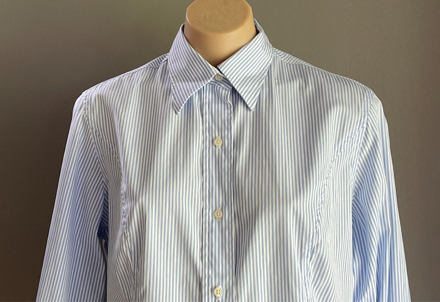 AUSTEN BROTHERS Shirt Blue & White Stripe Long Sleeve Size 14/16 Cotton Tailored
